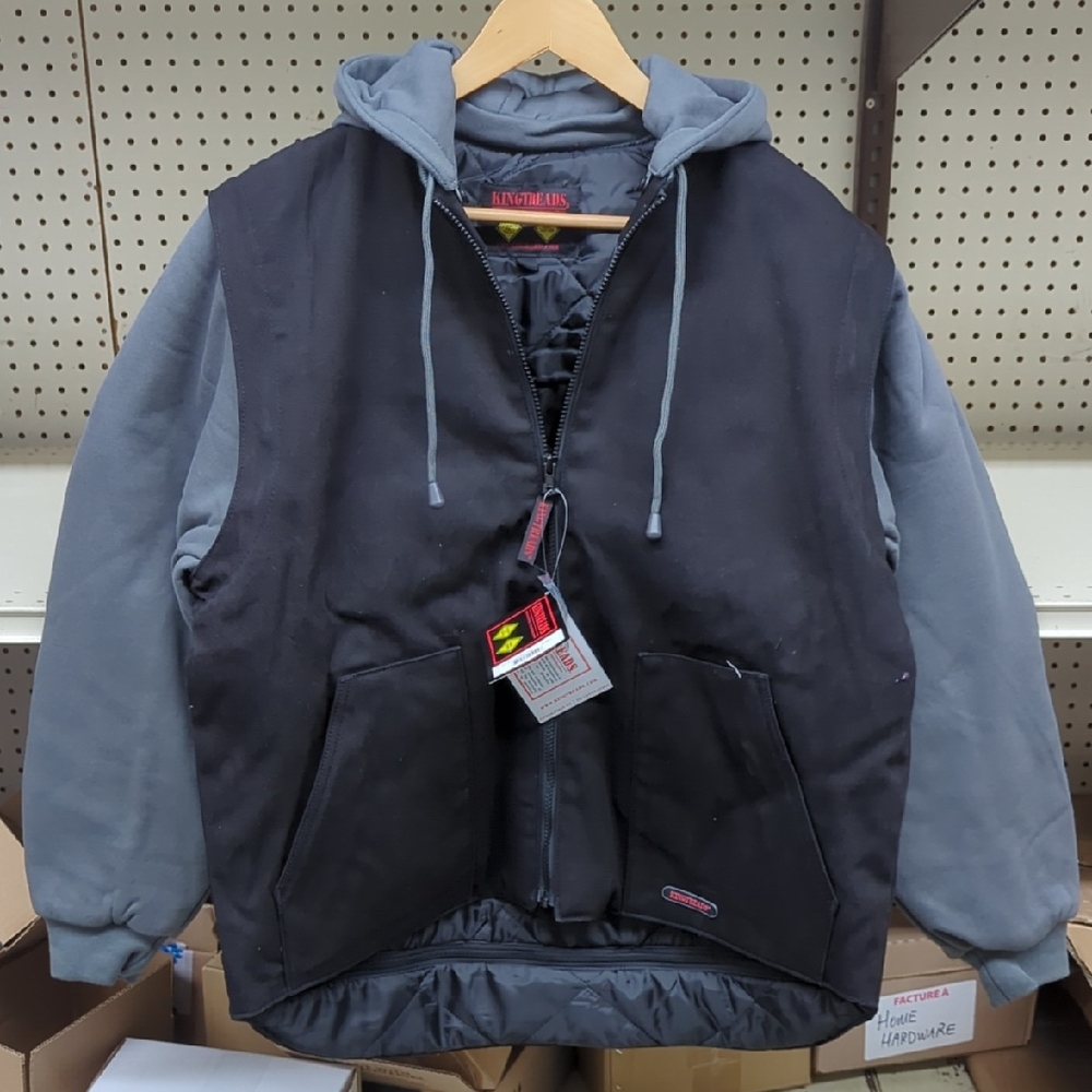 Black & Gray Hooded Work Vest Jacket